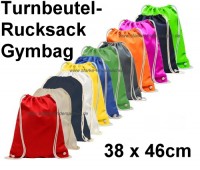 einfarbige Turnbeutel-Rucksäcke GYMBAGs aus Baumwolle in vielen verschiedenen Farben im onlineshop