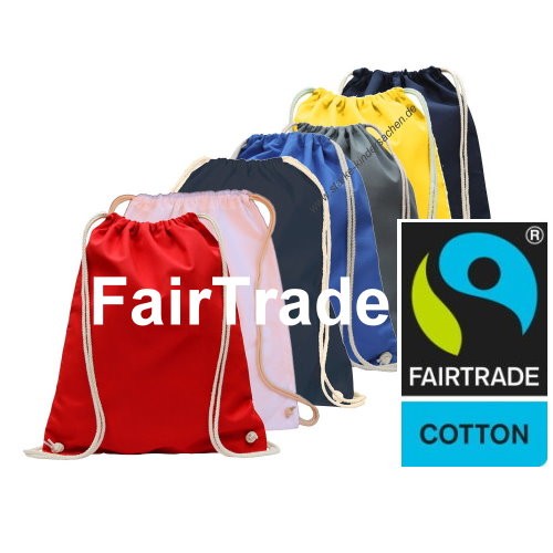 Fairtrade Gymbag Rucksack-Turnbeutel in vielen Farben, Vereinsbedarf