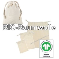 Bio-GOTS Zuziehbeutel in natur, Turnbeutel aus Biobaumwolle in verschiedenen Größen